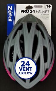 Zefal Pro 24 Bike Helmet Size L Age 14+ Massive Airflow Gray Pink Adjustable Fit