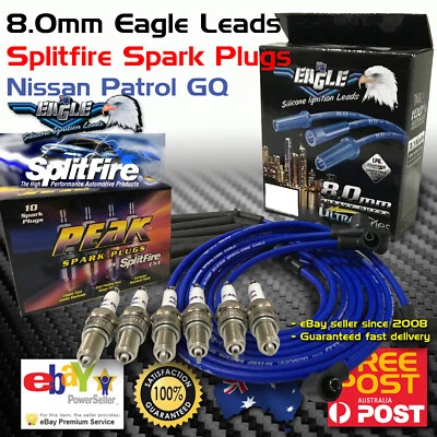 EAGLE IGNITION LEADS and SPLITFIRE SPARK PLUGS Kit Fits Nissan Patrol GQ TB42 - Image 1 of 4