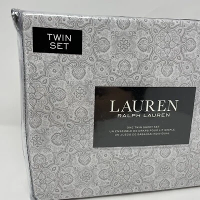 Lauren Ralph Lauren TWIN Sheet Set Grey/White, Cotton - Image 1 of 4