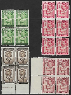 SOMALILAND PROTECTORATE 1938. FINE MNH BLOCKS OF 4 OR 6. SG. 93 - 95, 97. (D293) - Image 1 of 2