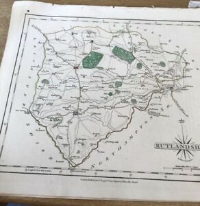 ANTIQUE MAP RUTLANDSHIRE COLOUR J CARY 1787 + PAGE OF TEXT FROM CARYS NEW ATLAS