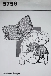 5759 NCC Vintage BABY SACQUE (TOP) Pattern to Crochet (Reproduction) 6 MONTHS-1Y - Picture 1 of 3