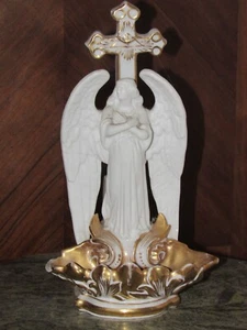 07I4 Antico Acquasantiera Ange Portiere da Posare IN Porcellana De Paris XIX A - Foto 1 di 8