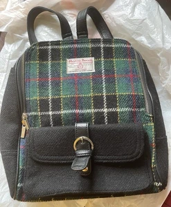 Ladies Harris Tweed Black Green Mix Tweed Medium Backpack - Picture 1 of 11