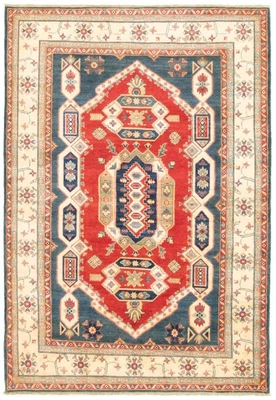 Traditional Hand-Knotted Geometric Area Rug 6'5" x 9'6" Oriental Wool Carpet - Image 1 of 4