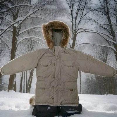 Cabela’s Kids Goose Down SUPER WARM Canadian Style Fur Ruff Cargo Pkt Coat S/P ❄ - Image 1 of 4
