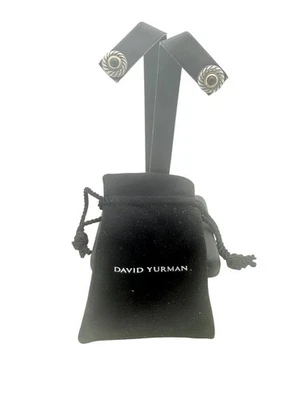 David Yurman Sterling Silver & 14k Black Onyx Cable Cookie Stud Earrings - Pouch - Image 1 of 4