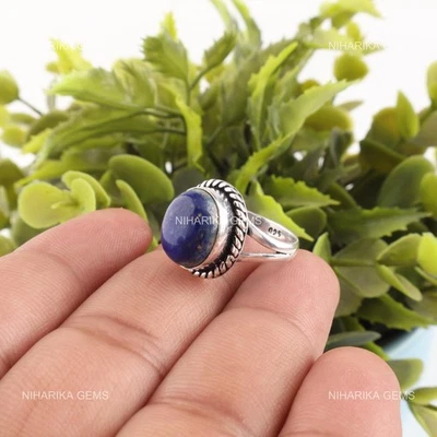Anello Unico In Lapis Lazuli E Argento 925 Per Anniversario Alla Moda - Immagine 1 di 4