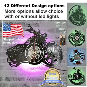 Harley Davidson Motorcycle vinyl record wall clock w/wo LED back light shirt art - Picture 1 of 16