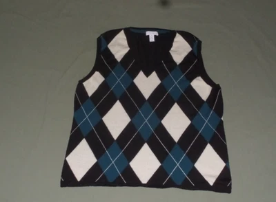 Chaleco Charter Club Cuello en V Sin Mangas Damas XL Mezcla de Lana Diamante Patrón Argyle Foto 1 de 4