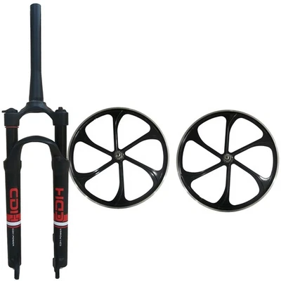 DONSP1986 26" Bicycle Suspension Fork 28.6mm Tapered Tube w/ 100*135mm Wheelset - Image 1 of 4