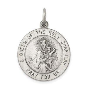 Sterling Silver Antiqued Queen of the Holy Scapular Medal Pendant - Picture 1 of 4