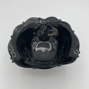 L E Smith Silver Daisies Black Amethyst Glass 3 Footed Candy Bowl - Picture 1 of 7