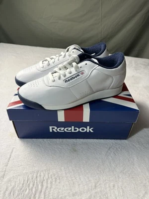 Vintage Reebok Princess Supreme White Navy Blue Leather Women's Sneakers Sz 8 - Image 1 of 4