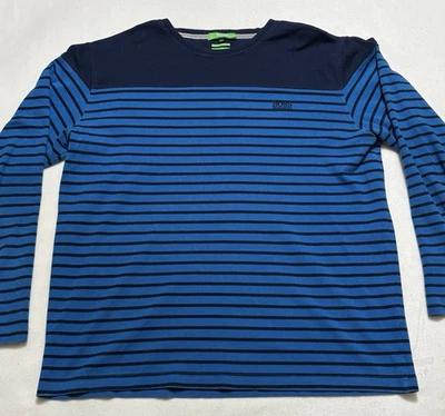Hugo Boss Virgin Wool Sweater Mens Sz 3XL (fits XL) Blue Striped Crew Neck Knit - Image 1 of 4