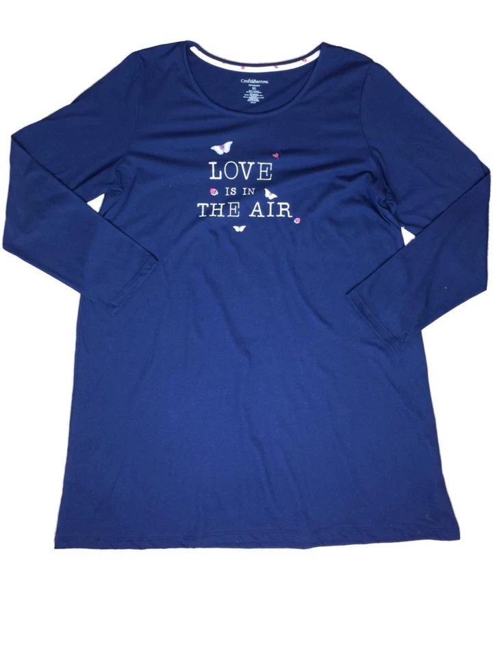 Camisón para mujer Love Is In The Air azul marino mariposa 3/4 largo camisa para dormir Foto 1 de 1