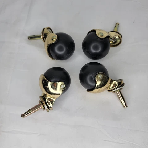 Vtg Brass Metal Plastic Ball Caster Wheels MCM Retro Office Table Chair Set of 4 Cover