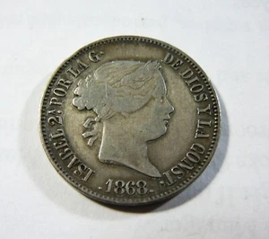 Philippines 1868 Silver 50 Centavos de Peso Queen Isabel II - Picture 1 of 2