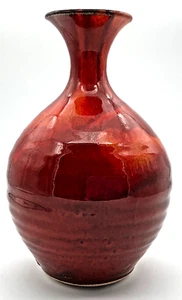 Vintage North Carolina Studio Kunstkeramik rot orange Vase Künstler signiert 8 Zoll - Bild 1 von 6