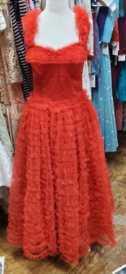 Винтажное красное тюлевое платье атласное Emma Domb размер 14 Beetlejuice Лидия Дитц свадьба - Изображение 1 из 4