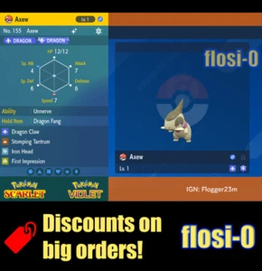 6IV Shiny Axew Pokemon Scarlet and Violet - Picture 1 of 1