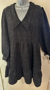 YAS ‘Bexly’ Black Textured Tiered Short Dress Size Large - Picture 1 of 19