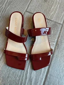 STUART WEITZMAN Maisie Maroon 35 Patent Leather Square Toe Sandal Size 8 NEW! - Picture 1 of 10