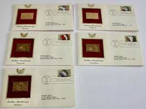 (5) 1990 22kt Gold FDC: Indian Headdresses Series: Comanche,Cheyenne,Shoshone,,, - Picture 1 of 4