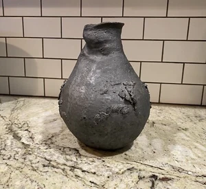 Matte Black Wabi Sabi Textured Handmade Hand-Thrown Ceramic Vase Sculpture - Picture 1 of 10