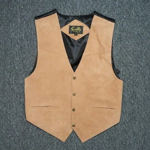 Scully Vest Mens Small Brown Genuine Leather Snap Lined Sleeveless Western - Picture 1 of 9