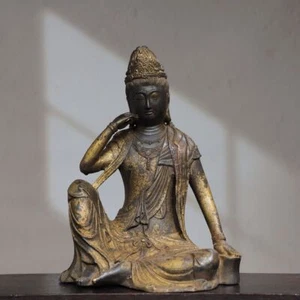 12.6" China antiguo templo budista tibetano bronce dorado Guanyin Bodhisattva estatua - Imagen 1 de 9