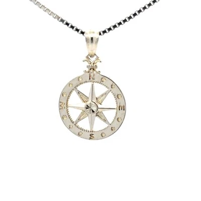 Pingente/charme rosa bússola prata esterlina (1/2 x 3/4 polegadas) - Imagem 1 de 4