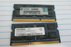 HP 572293-D01 2gb 2RX8 PC3-10600 DDR3-1333MHz non-ECC 204-pin Laptop Memory - Picture 1 of 3
