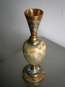 Petit Vase Napoléon III Bronze cloisonné Onyx déco Orientale XIX°s Ancien - Picture 1 of 9