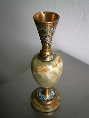 Petit Vase Napoléon III Bronze cloisonné Onyx déco Orientale XIX°s Ancien - Photo 1/4