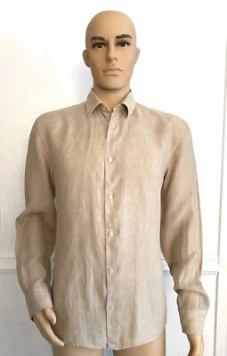 KENZO Homme Paris Mens Beige Linen Dress Shirt sz L Long Sleeve Tan Light Brown - Image 1 of 4