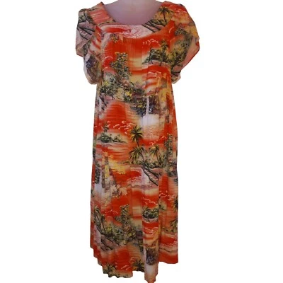 Vestido Maxi Muumuu Vintage Puanani Isla Hawaiana Naranja Rayón Tiki Oasis M Foto 1 de 4