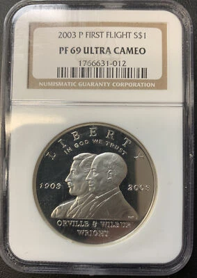 2003 P First Flight Silver Dollar NGC Proof 69 Ultra Cameo! ENN COINS - Image 1 of 2