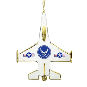 U.S. Air Force F-16 Jet Ornamento Vetro Militare Regalo Vacanze con Oro 22Kt - Foto 1 di 3