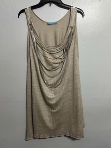 Alice+Olivia Womens Neutral Linen Sleeveless Tunic Chain Link Top Festival Boho - Picture 1 of 6