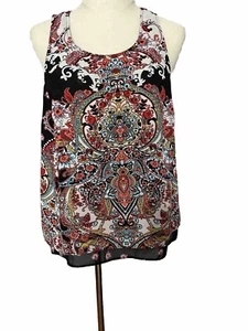 Bila Women's 2 Layer Sleeveless Blouse Top Red Blue Bohemian Print Size Medium - Picture 1 of 11