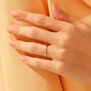 14K Solid Gold Diamond Studded Hexagon Shape Ring Band For Women Birthday Gift - Picture 1 of 15