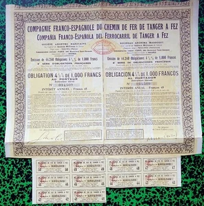 Maroc - Meknès & Paris - Bel Emprunt Cie Franco Espagnole CDF Tanger à Fez 1929 - Picture 1 of 2
