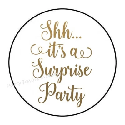 PARTY FAVORS EXPRESS 30 SHH IT'S A SURPRISE PARTY ENVELOPE SEALS LABELS PARTY FAVORS STICKERS 1.5"