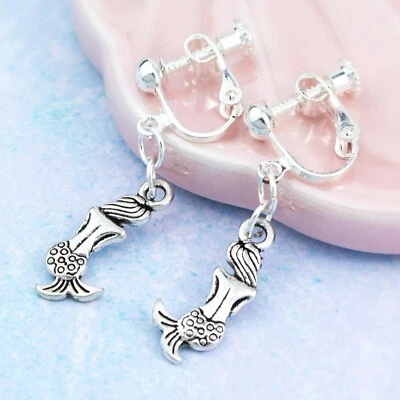 Pendientes de clip de sirena, también disponibles para orejas perforadas, joyas para niñas, niños Foto 1 de 4