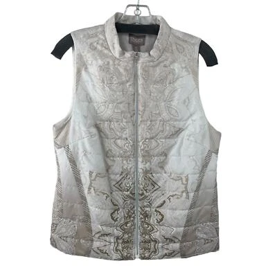 Chaleco Chico's acolchado acolchado acolchado con cremallera blanco beige estampado cachemira para mujer 4 Foto 1 de 4