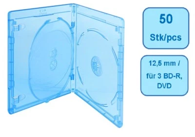 1,14€/Stück - Blu-Ray ELITE Hüllen 12,5 mm für 3 Disc - 50 Stück - blau