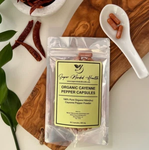 Cayenne Pepper Powder Capsules 180,000 HU (Capsicum annuum)Organic Zero Fillers - Picture 1 of 7