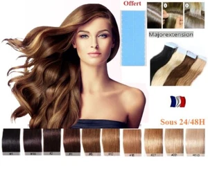 10 20 40 BANDES EXTENSIONS CHEVEUX TAPE IN BANDE ADHESIVE NATURELS REMY 49/60CM - Imagen 1 de 14