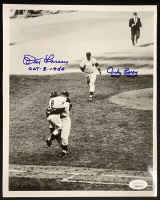 Don Larsen Photo 8x10 Perfect Game 1956 WS Andy Carey Dodgers Yankees JSA - Image 1 of 4